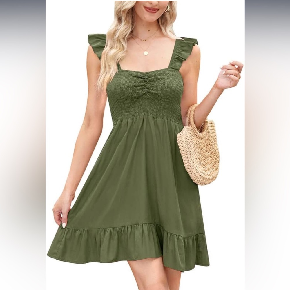 For G & PL Womens Casual Summer Babydoll Smocked Sleeveless Beach Mini